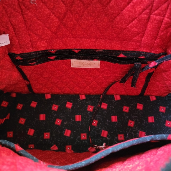 Elizabeth Austin red, black, and yellow quilted tote bag - Picture 3 of 4